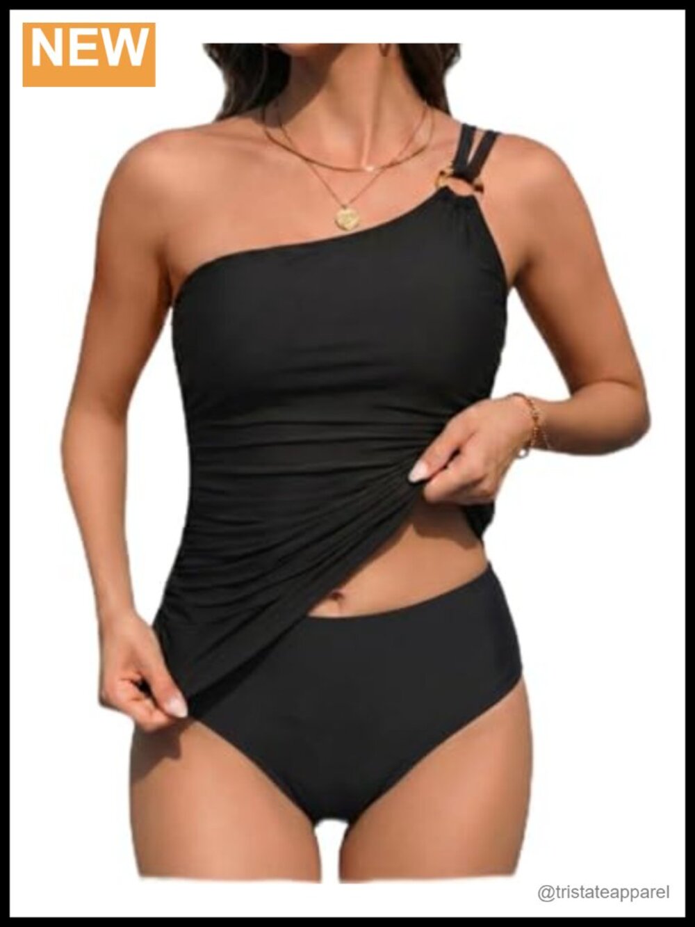 Two Piece Tankini Set One Shoulder Tummy Control Swimwear Bikini Bottoms